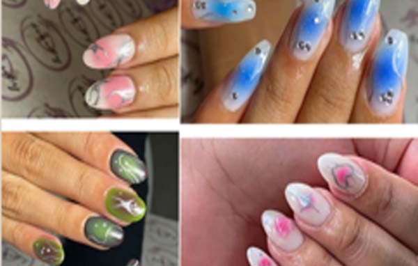 Blush Line Art on Natural Nails